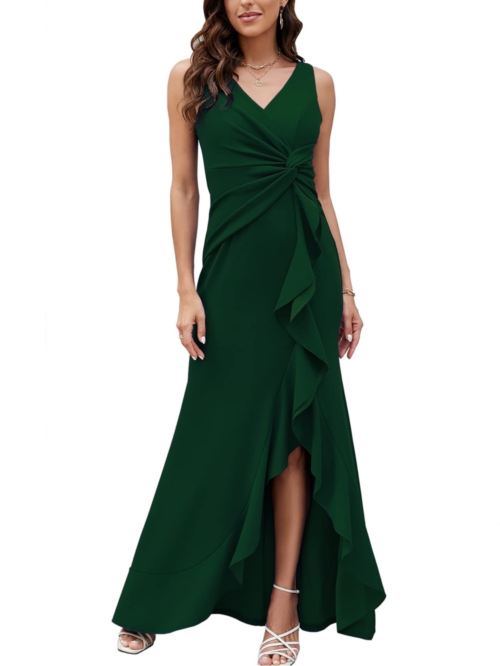 FQA Formal Elegant Evening Long Sexy V-Neck Split Wrap Dress (Green, L)
